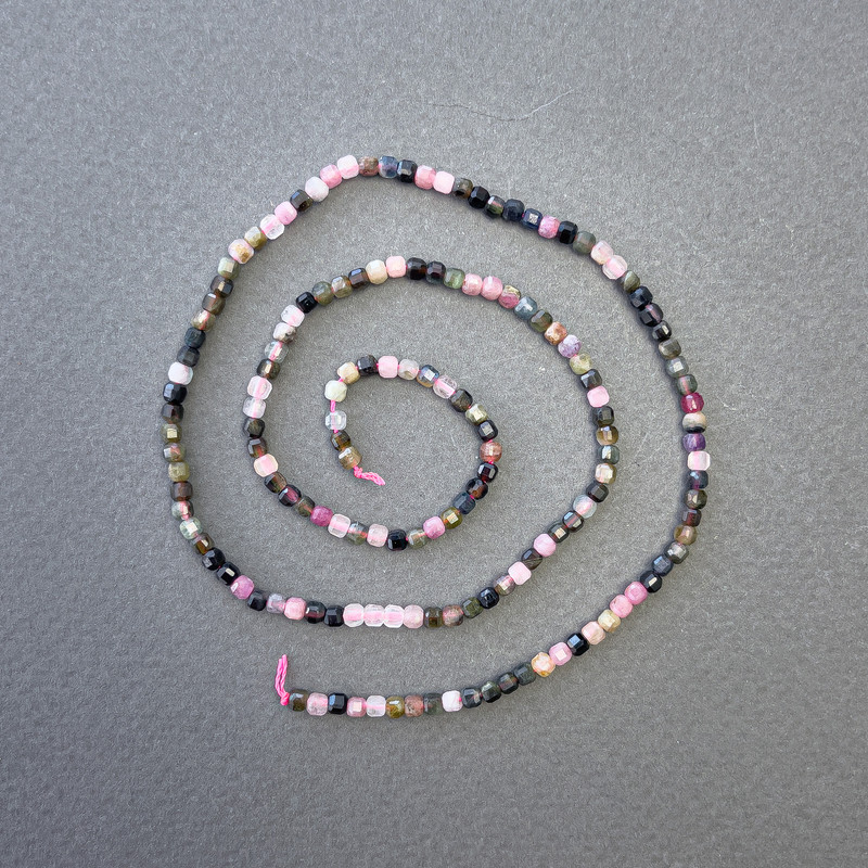 Tourmaline Assorted Natural Stone Cube Beads on a Thread, diameter 2.5x2.5mm+/-, length 39cm+