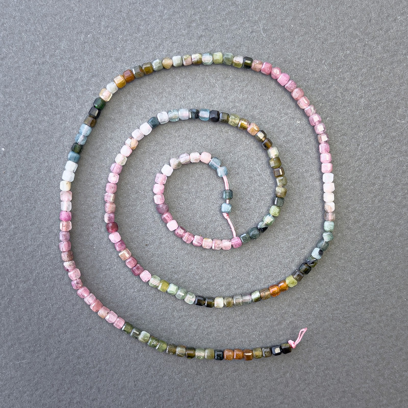 Tourmaline Assorted Natural Stone Cube Beads on a Thread, diameter 2.4x2.4mm+/-, length 40cm+