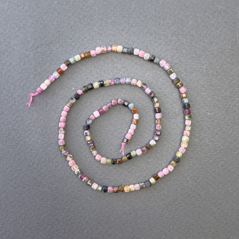 Tourmaline Assorted Natural Stone Cube Beads on a Thread, diameter 2.8x2.8mm+/-, length 40cm+