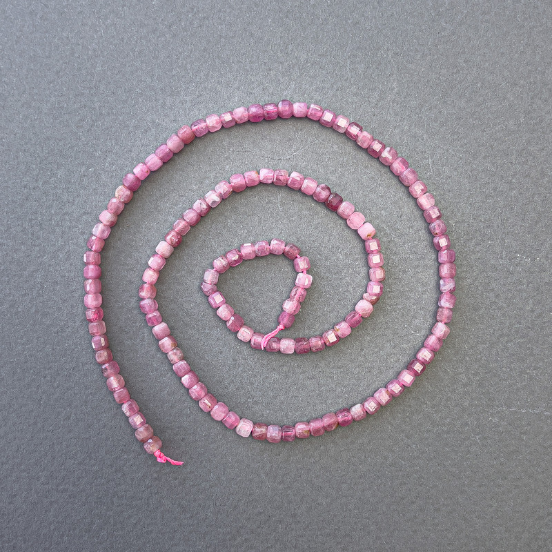 Tourmaline Natural Stone Cube Beads on a Thread, diameter 3x3mm+/-, length 40cm+