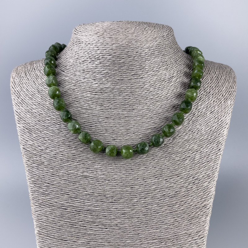 Jadeite Natural Stone Necklace, Faceted Cube, Diameter 9x9mm+/-, Length 50cm+