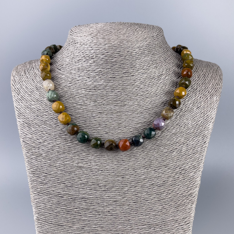 Jasper Natural Stone Necklace, Faceted Cube, Diameter 9x9mm+/-, Length 50cm+