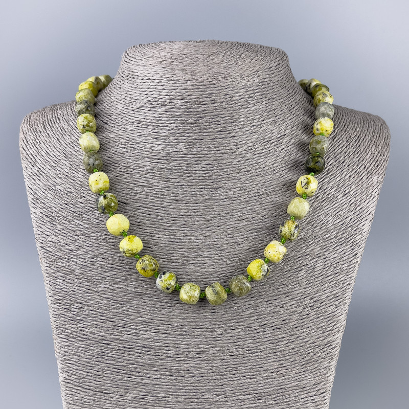 Yellow Jadeite Natural Stone Necklace, Faceted Cube, Diameter 9x9mm+/-, Length 50cm+