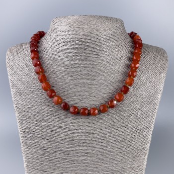 Carnelian Natural Stone Necklace, Faceted Cube, Diameter 9x9mm+/-, Length 50cm+