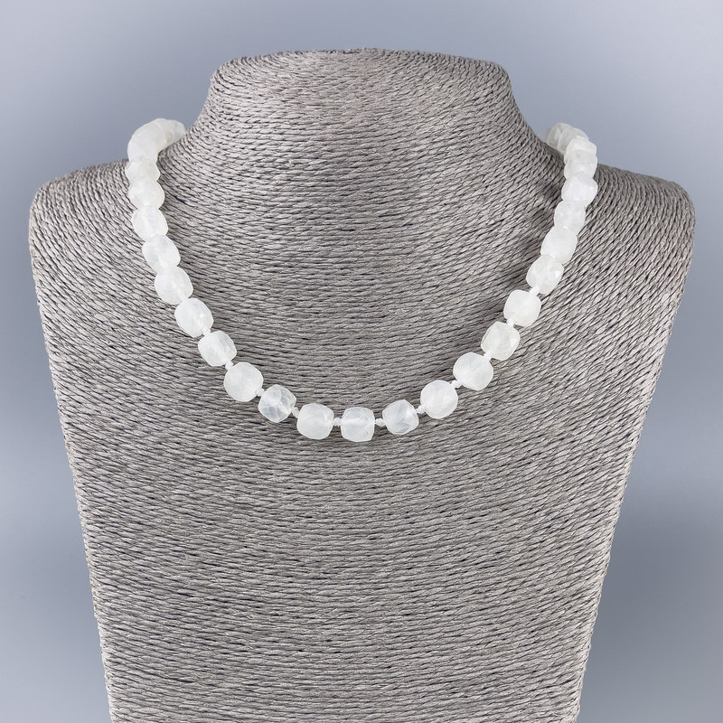 Rock Crystal Natural Stone Necklace, Faceted Cube, Diameter 9x9mm+/-, Length 50cm+