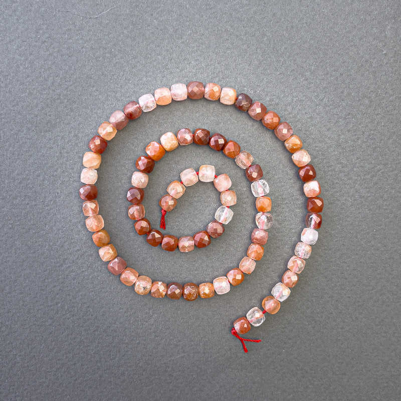 Carnelian Natural Stone Beads, Faceted Cube, Diameter 5x5mm+/-, Length 38cm+/- on a Strand