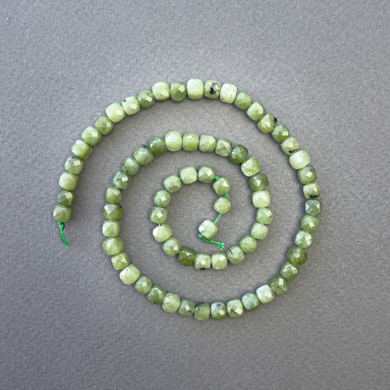 Jadeite Natural Stone Beads, Faceted Cube, Diameter 5x5mm+/-, Length 38cm+/- on a Strand