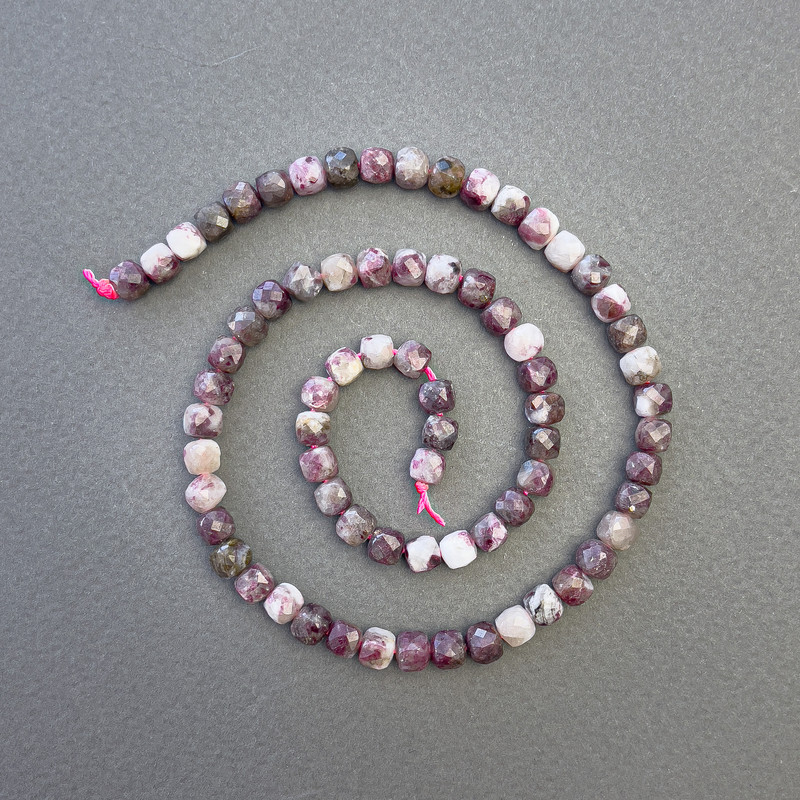 Tourmaline Beads Natural Stone Faceted Cube, diameter 5x5mm+-, length 38cm+- on a strand