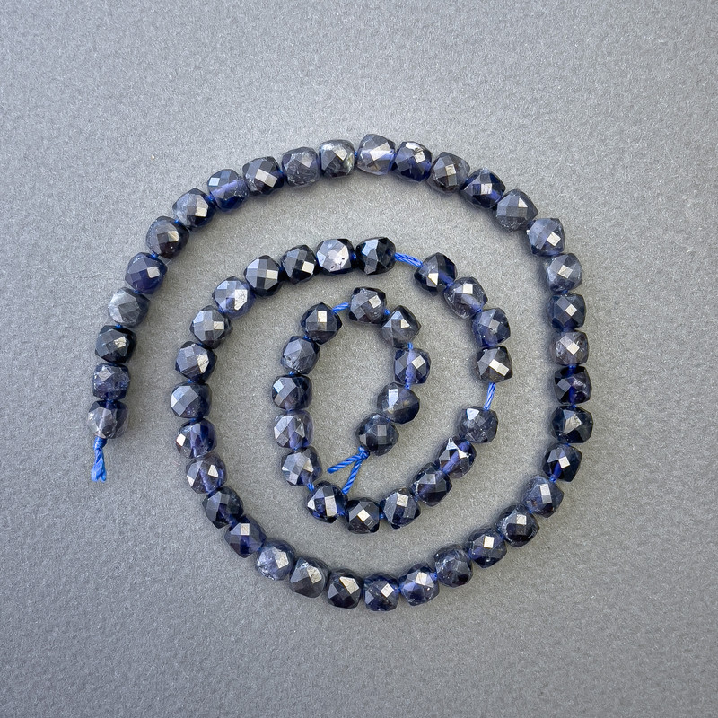 Iolite Beads Natural Stone Faceted Cube, diameter 6x6mm+-, length 39cm+- on a strand