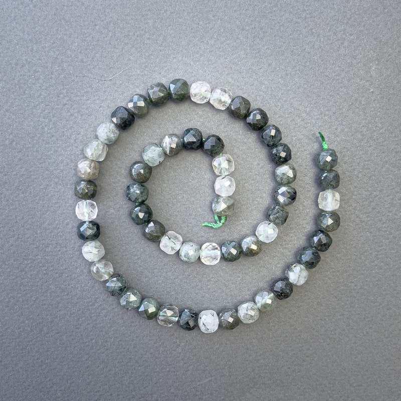 Rutilated Quartz Beads Natural Stone Faceted Cube, diameter 7x7mm+-, length 39cm+- on a strand