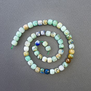Chrysocolla Lazurite Beads Natural Stone Faceted Cube, diameter 7x7mm+-, length 39cm+- on a strand