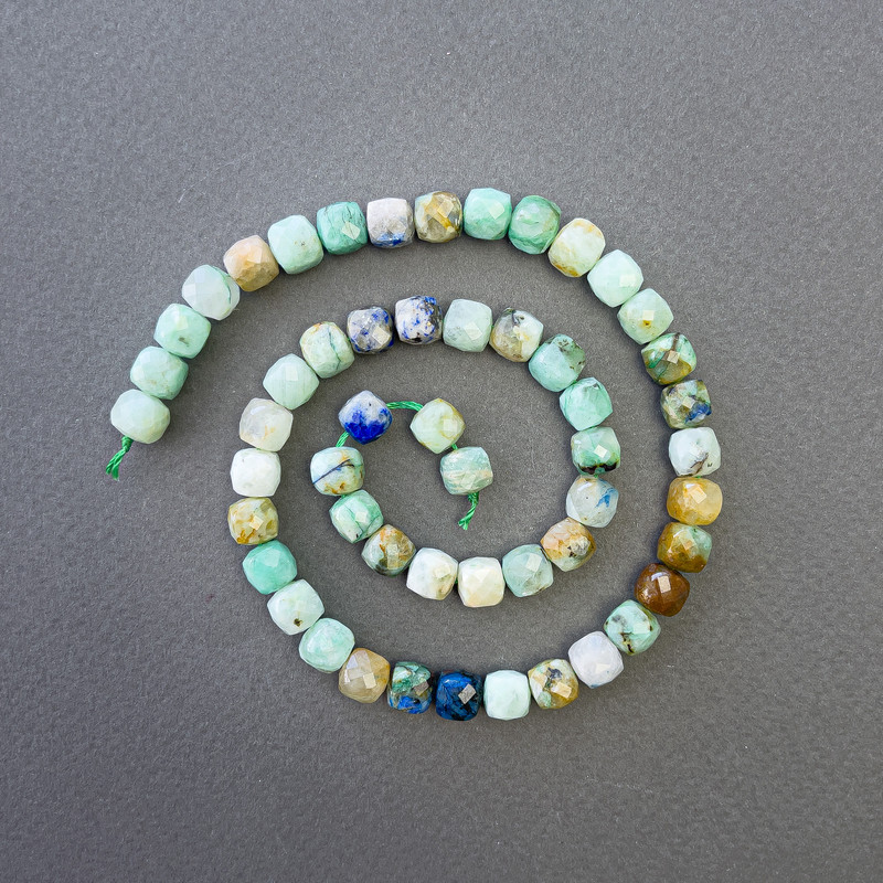 Chrysocolla Lazurite Beads Natural Stone Faceted Cube, diameter 7x7mm+-, length 39cm+- on a strand