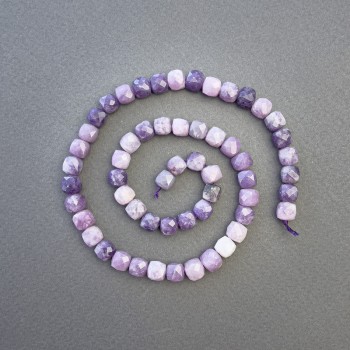 Lepidolite Beads Natural Stone Faceted Cube, diameter 7x7mm+-, length 39cm+- on a strand