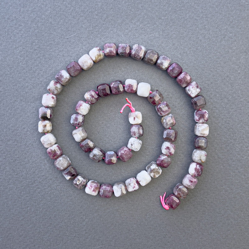 Tourmaline Beads, natural stone faceted cube, diameter 7x7mm+-, length 39cm+- on a strand