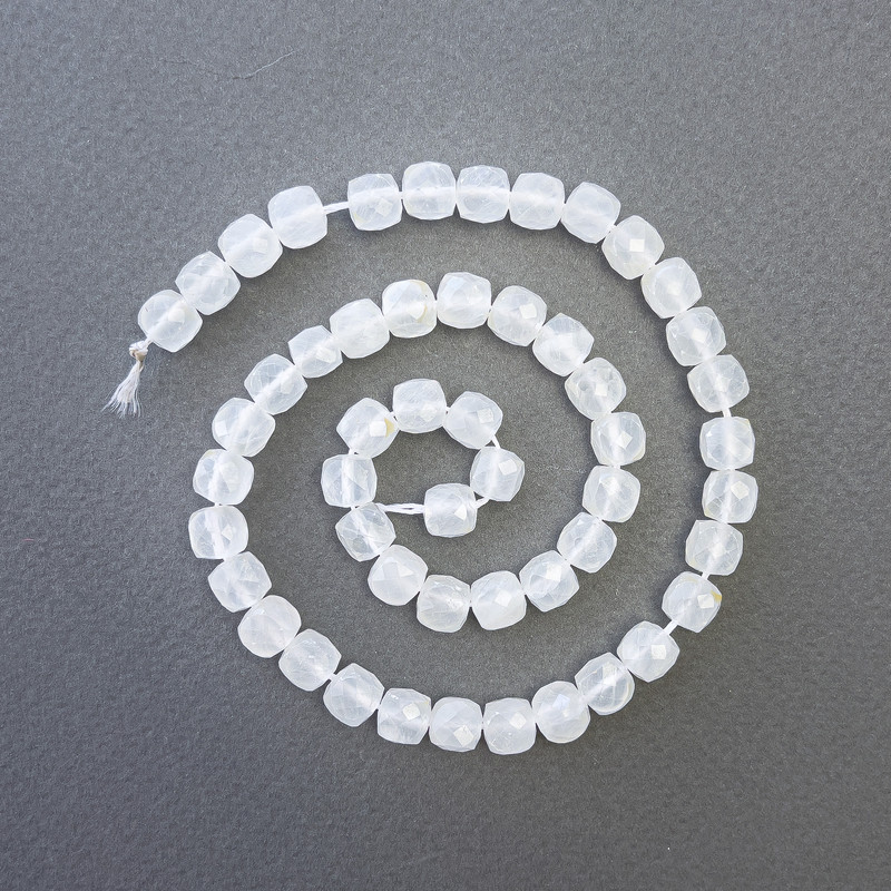 Rock Crystal Beads, natural stone faceted cube, diameter 7x7mm+-, length 37cm+- on a strand