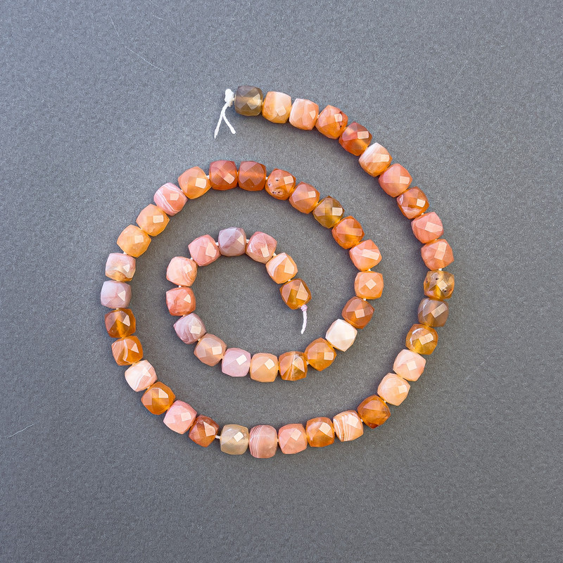 Carnelian Beads, natural stone faceted cube, diameter 7x7mm+-, length 39cm+- on a strand