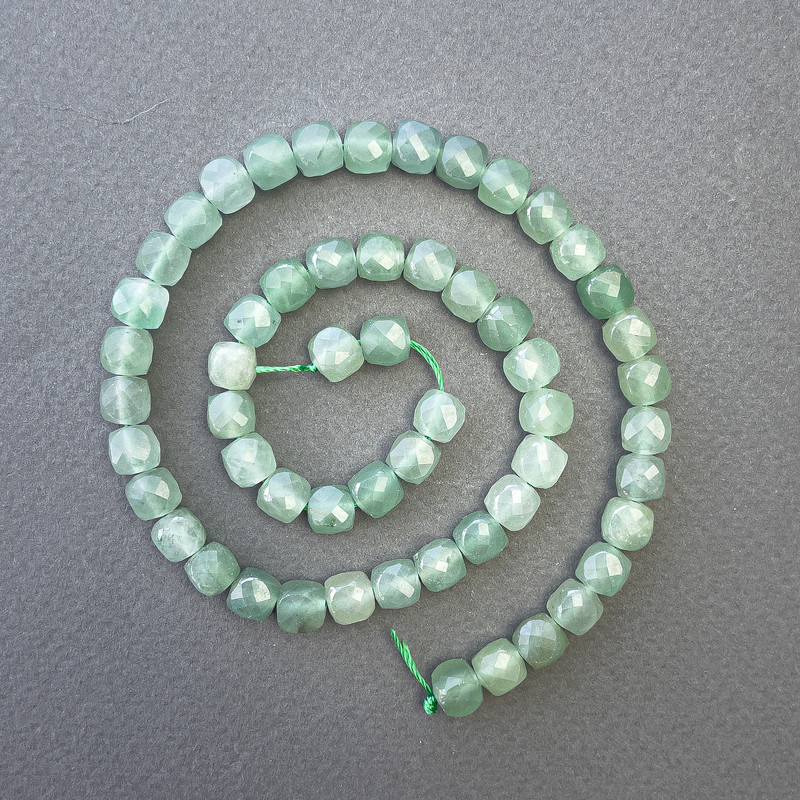 Jade Beads, natural stone faceted cube, diameter 7x7mm+-, length 39cm+- on a strand