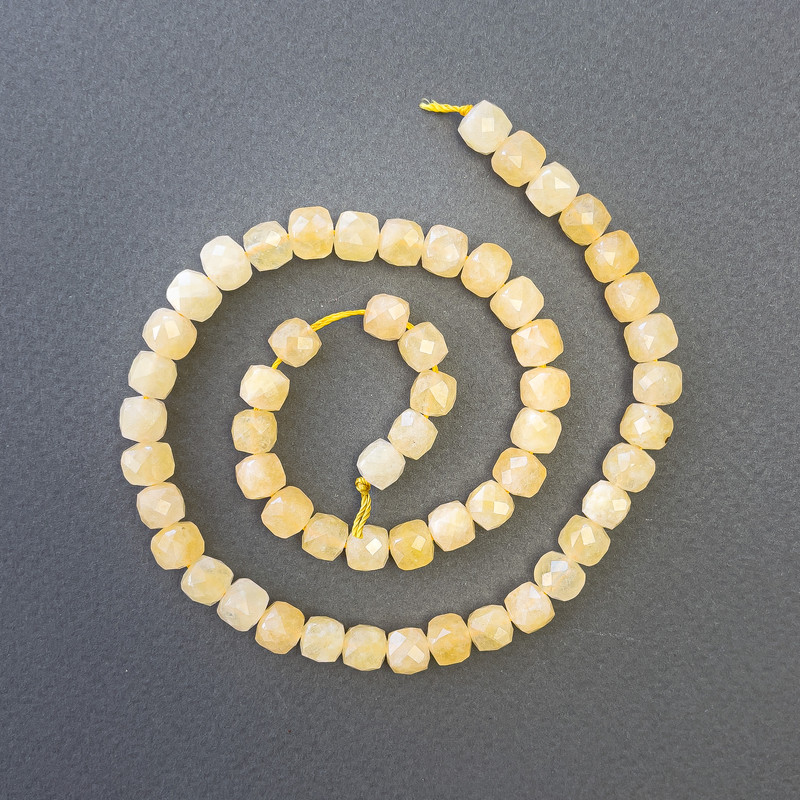 Citrine Beads, Natural Stone Faceted Cube, Diameter 7x7mm+-, Length 39cm+- on a Strand