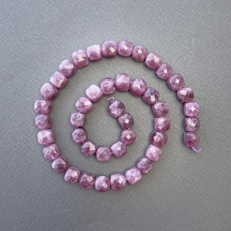 Rubellite Tourmaline Beads, Natural Stone Faceted Cube, Diameter 9x9mm+-, Length 39cm+- on a Strand