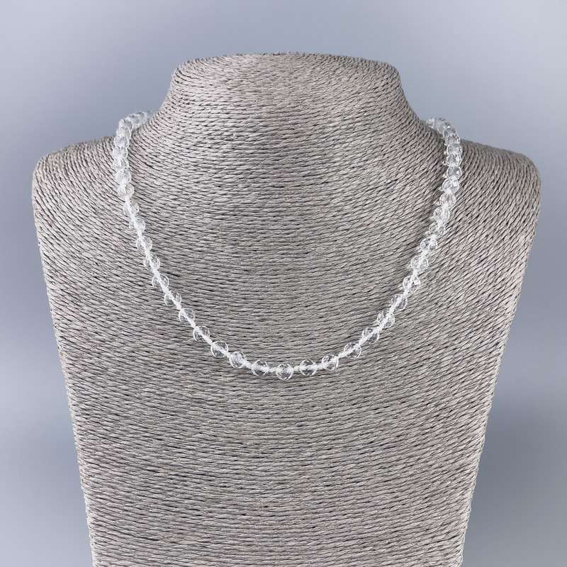 Rock Crystal Necklace, Faceted Round, Diameter 6mm+-, Length 47cm+