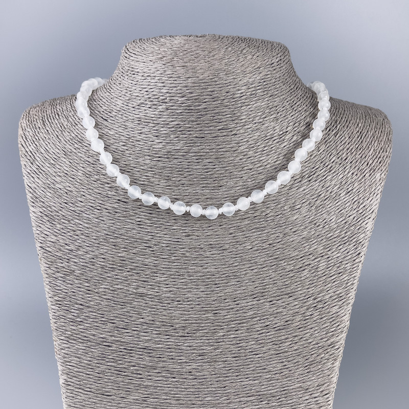 White Quartz (Acrylic) Necklace, Smooth Ball, diameter 6.5mm+/-, length 47cm+