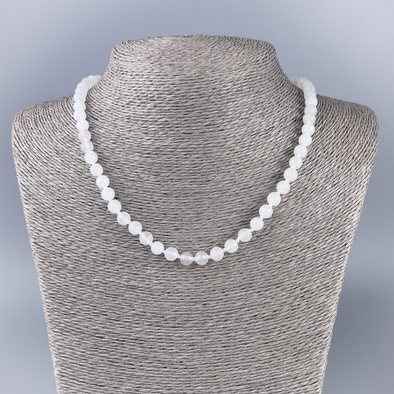 White Quartz (Acrylic) Necklace, Smooth Ball, diameter 6.5mm+/-, length 47cm+