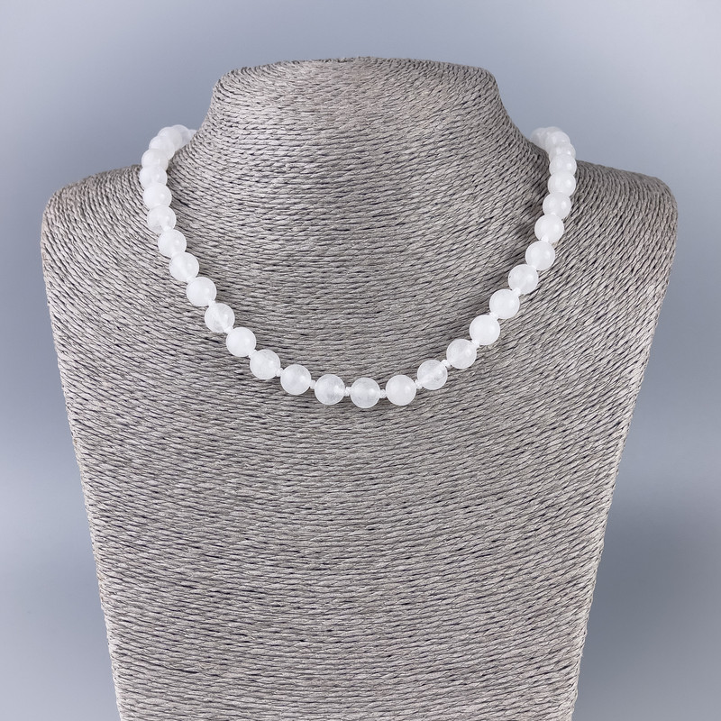 White Quartz (Acrylic) Necklace, Smooth Ball, diameter 8.5mm+/-, length 47cm+