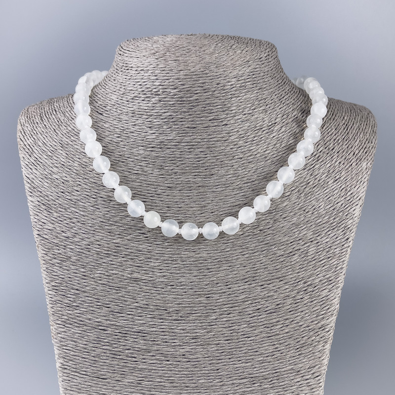 White Quartz (Acrylic) Necklace, Smooth Ball, diameter 8.5mm+/-, length 46cm+