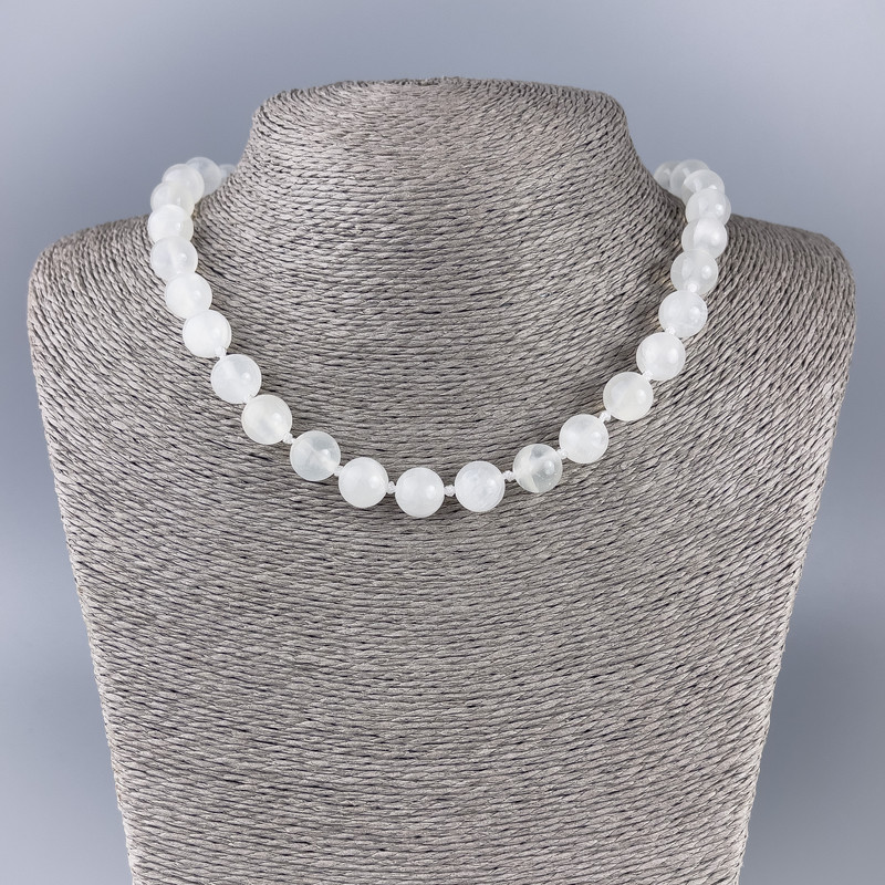 White Quartz (Acrylic) Necklace, Smooth Ball, diameter 10.5mm+/-, length 46cm+