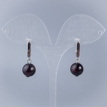 Garnet Smooth Ball Earrings, diameter 8.5mm+/-, English lock, length 28mm+