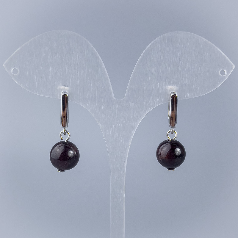 Garnet Smooth Ball Earrings, diameter 8.5mm+/-, English lock, length 28mm+