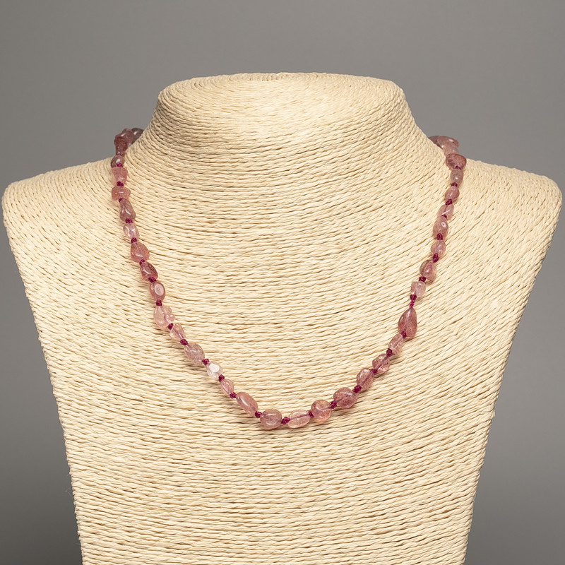 Strawberry Quartz Necklace, Tumbled, Diameter 10x6mm+-, Length 47cm+
