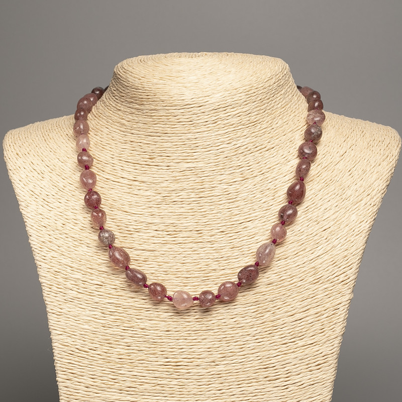 Strawberry Quartz Necklace, Tumbled, Diameter 11x9-8x7mm+-, Length 46cm+