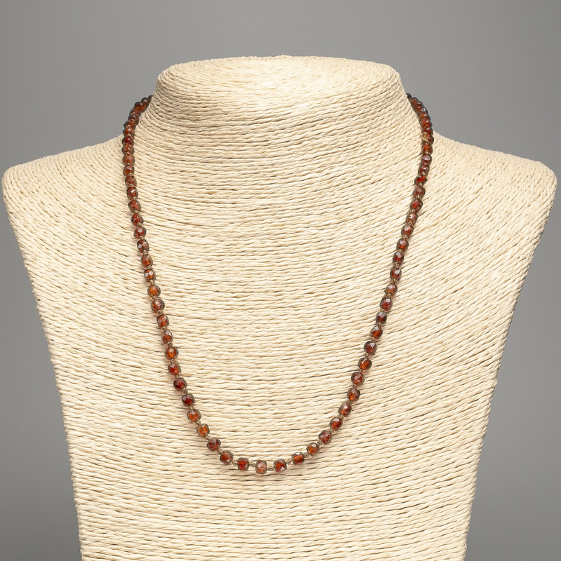 Brown Garnet Necklace, Natural Stone Faceted Cube, Diameter 4x4mm+-, Length 46cm+
