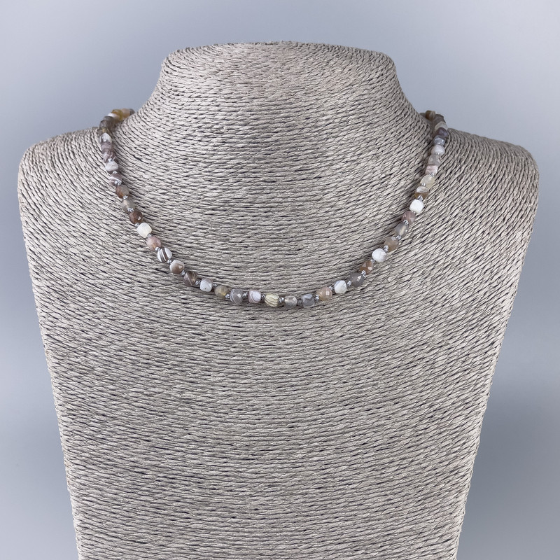 Botswana Agate Necklace Natural Stone Faceted Cube, diameter 4x4mm+-, length 50cm+