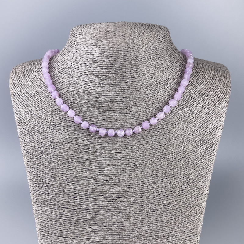 Kunzite Necklace, natural stone, faceted cube beads, diameter 6x6mm+-, length 50cm+