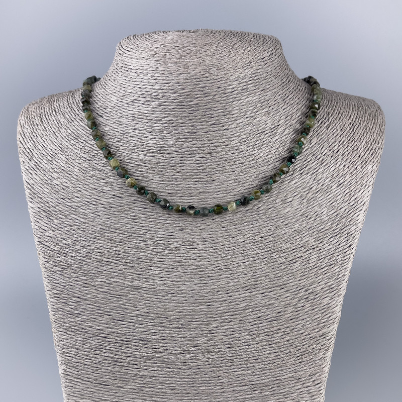 Green Tourmaline Necklace, natural stone, faceted cube beads, diameter 4x4mm+-, length 51cm+