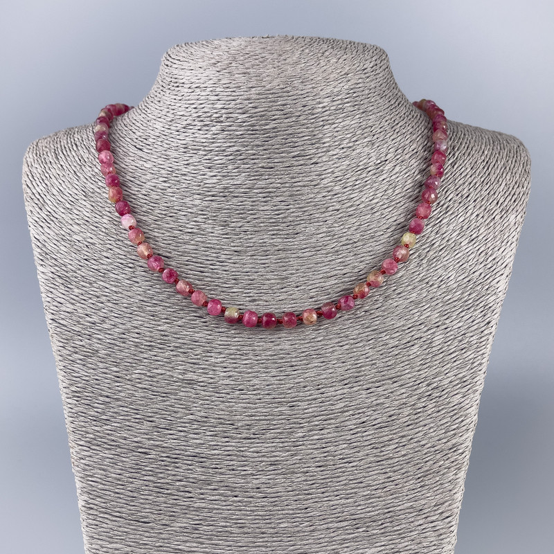 Polychrome Tourmaline Necklace, faceted cube beads, diameter 5x5mm+-, length 50cm+