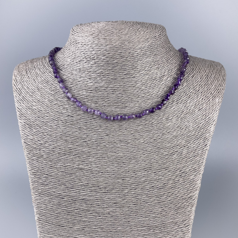 Necklace Amethyst natural stone faceted cube, diameter 4.5x4.5mm+-, length 50cm+