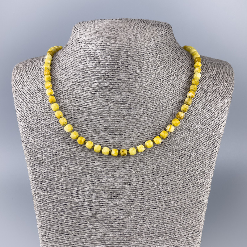Yellow Jadeite Necklace, Natural Stone Faceted Cube, Diameter 5.5x5.5mm+-, Length 50cm+