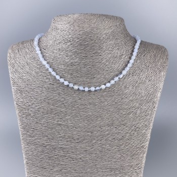 Agate (Blue Chalcedony) Necklace, Faceted Cube, Diameter 4x4mm+-, Length 51cm+