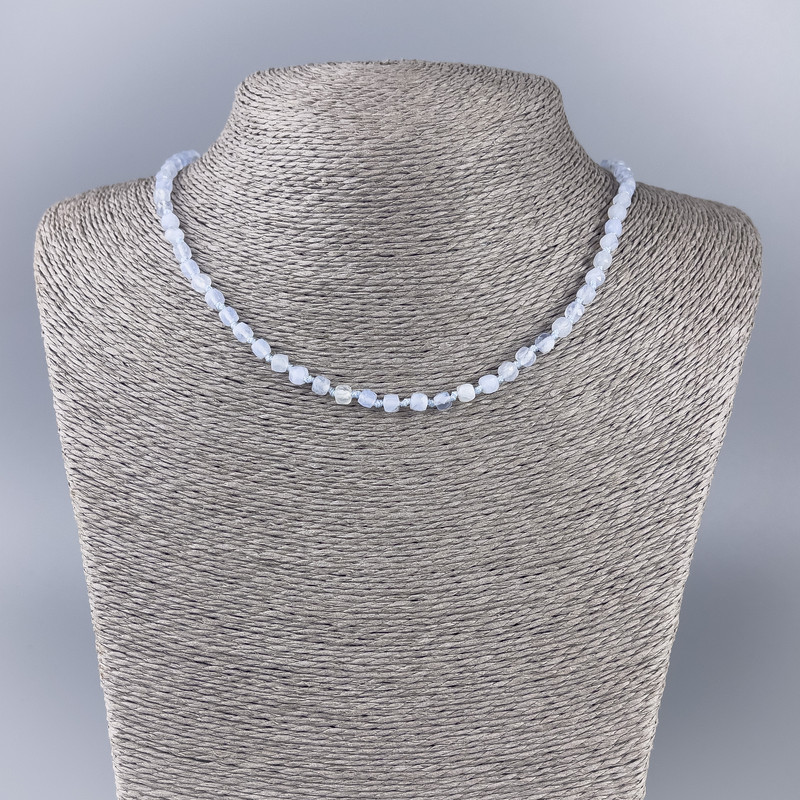 Agate (Blue Chalcedony) Necklace, Faceted Cube, Diameter 4x4mm+-, Length 51cm+