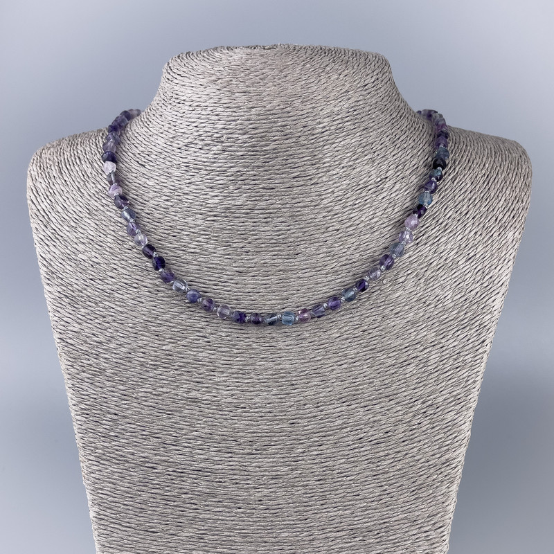 Fluorite Necklace, Natural Stone Faceted Cube, Diameter 4.5x4.5mm+-, Length 51cm+