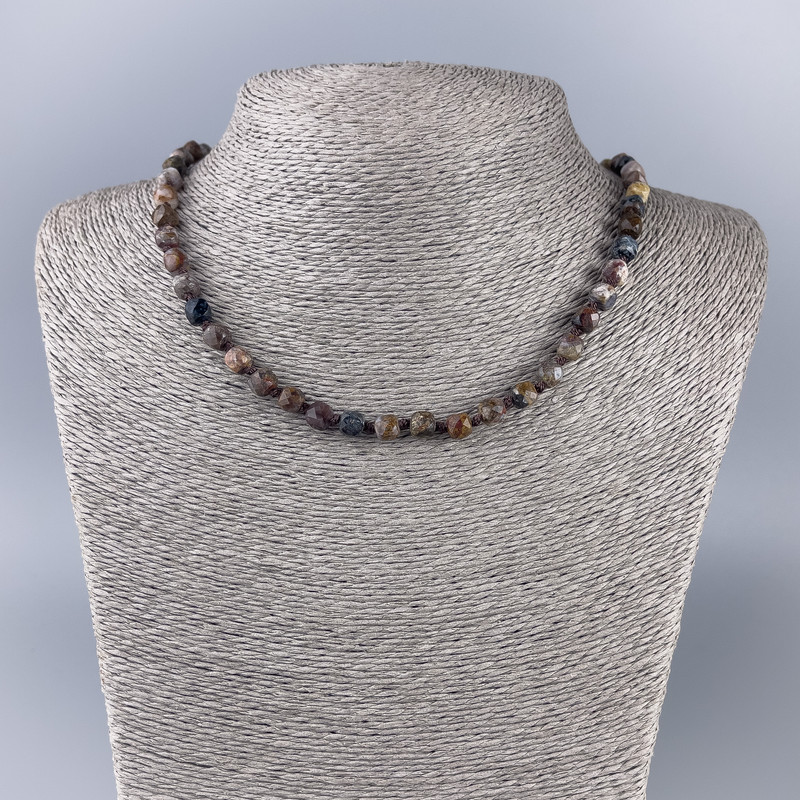 Pietersite Natural Stone Necklace, Faceted Cube, Diameter 6x6mm+/-, Length 50cm+