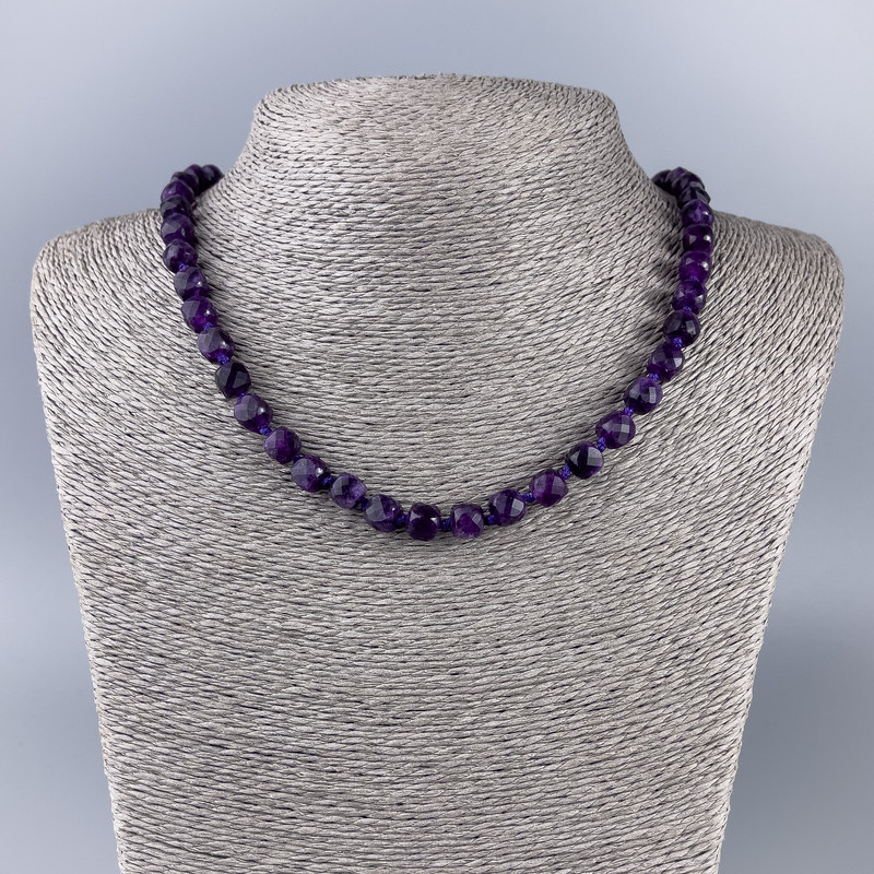 Sugilite Necklace, Natural Stone Faceted Cube, Diameter 7.5x7.5mm+-, Length 50cm+