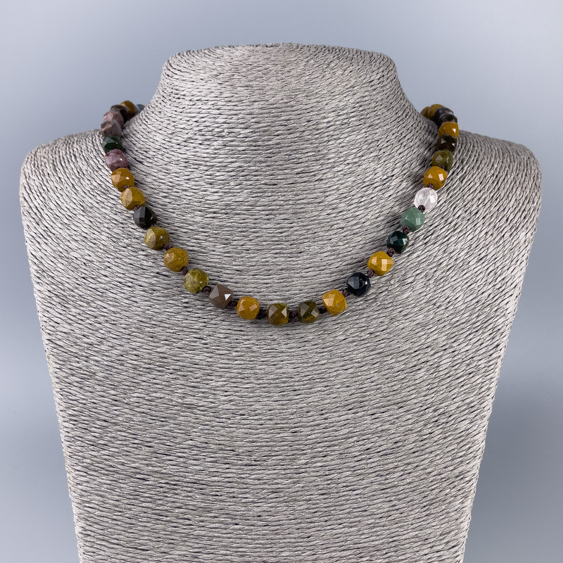 Jasper Necklace, Natural Stone Faceted Cube, Diameter 8x8mm+-, Length 51cm+