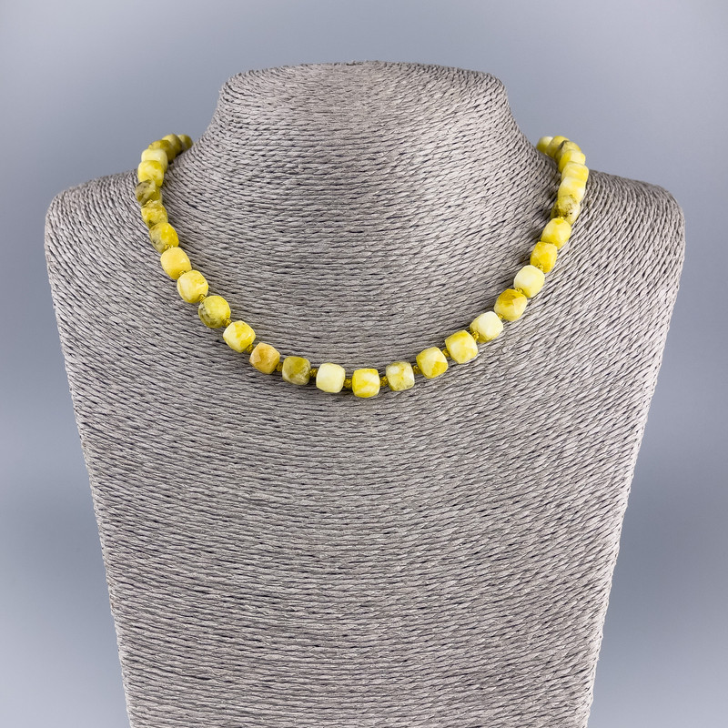 Yellow Jadeite Necklace, Natural Stone Faceted Cube, diameter 7.5x7.5mm+-, length 50cm+
