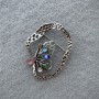 Butterfly Brooch, Multicoloured Cat's Eye Stone, Silver Metal 55x43mm+