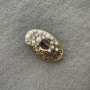 Accent Brooch with White "Pearls", Gold-Tone Metal, 40x25mm+
