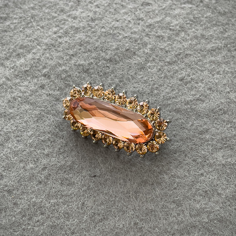 Accent Brooch with Pink Crystal and Pink Rhinestones, Gold-Tone Metal, 36x18mm+